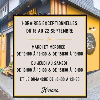 Changement exceptionnel d'horaires cette semaine à la boutique !
Nous serons ouvert :
mardi et mercredi de 10h00 à 12h30 et de 15h30 à 19h00, 
du jeudi au samedi de 10h00 à 13h00 et de 15h30 à 19h00 
et dimanche de10h00 à 12h30.

A très bientôt.
Kenavo ar’vechal

#local #circuitcourt #producteurlocal #producteurslocaux #plouhinec #morbihan #breizhenbouche #epicerie #cave #epicerielocale  #epiceriedequartier #consommerlocal