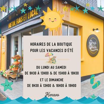 Cette semaine, on passe en horaires d'été chez Breizh en Bouche ! 

Votre épicerie sera ouverte 7 jours sur 7, dès ce matin ! 
Du lundi au samedi de 9h30 à 13h00 et de 15h00 à 19h30. Le dimanche de 9h30 à 13h00 et de 16h00 à 19h00.

A très bientôt.
Kenavo ar’vechal

#changementdhoraires #horairesdété #plouhinec #breizhenbouche